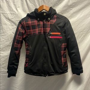 Black, pink, orange Plaid junior women’s ski  Jacket size 10